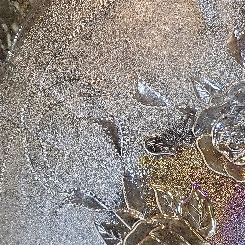 Vintage Royal Rose Iridescent Frosted 15 inch Glass Dish. - Picture 3 of 5